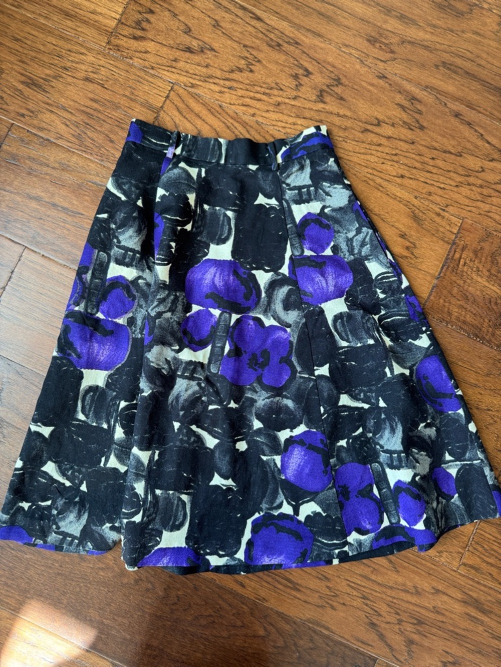 SAMANTHA SUNG Black and Purple Floral A-Line Skirt